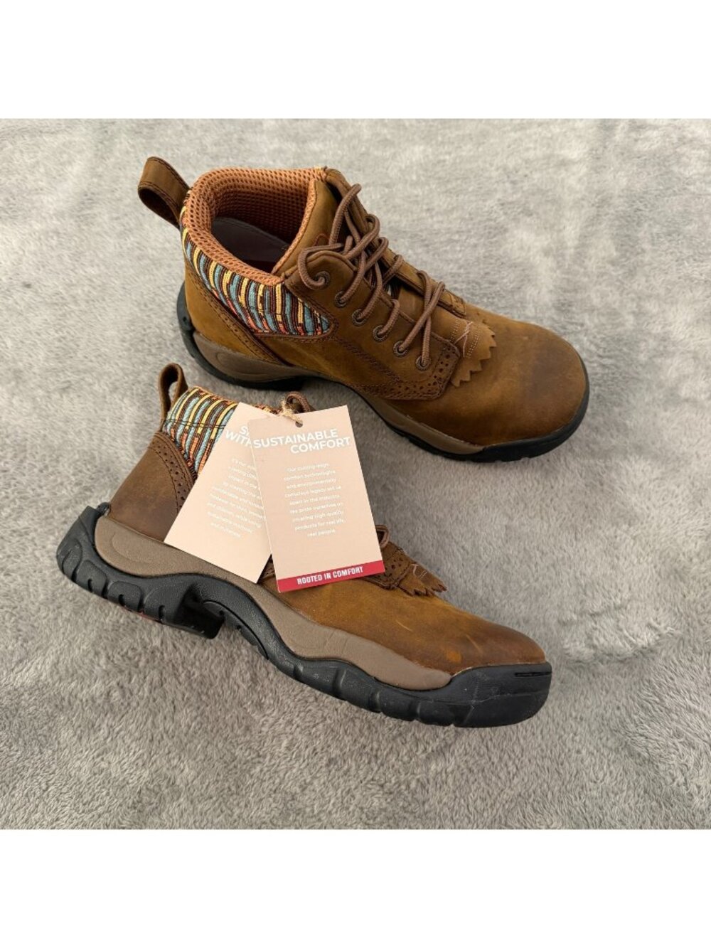 NWT Twisted X Womens Soft Toe All Around Lace Up Boots 9.5 Brown Shoes